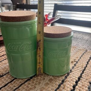 Coca-Cola jadeite Storage Jars with Cork Lids